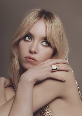 Sydney Sweeney portrait with jewelry