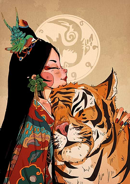 Woman and Tiger Illustration