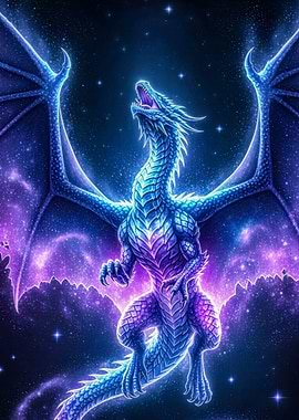 Majestic Blue Dragon in Cosmic Scene