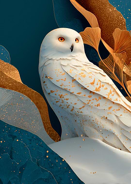 Mabro Luxa Snow Owl | Blue and Gold Hidden Forest Portrait