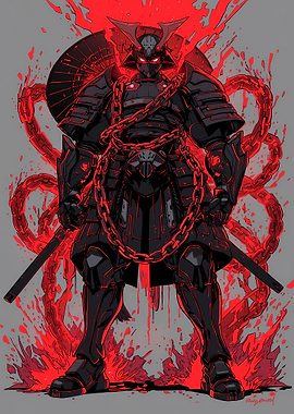 Dark Samurai Warrior with Red Accents