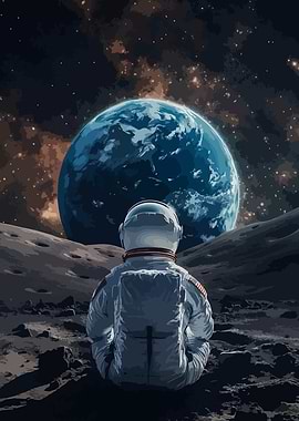 Astronaut on Moon Gazing at Earth
