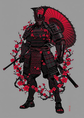 Samurai Warrior with Cherry Blossoms