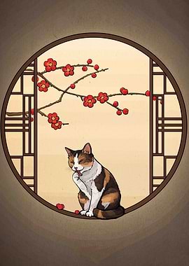 Calico Cat in Circular Window