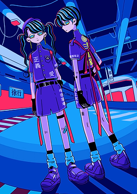 Anime-style characters in urban setting