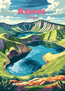 Azores Portugal Landscape Illustration
