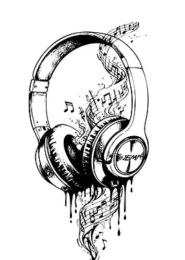 Headphones with Dripping Music Notes