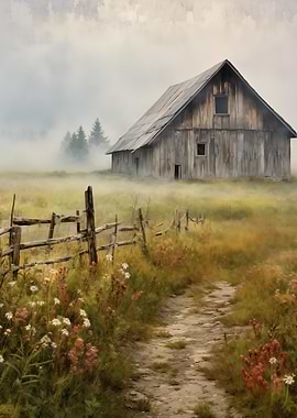 Foggy Barn Landscape