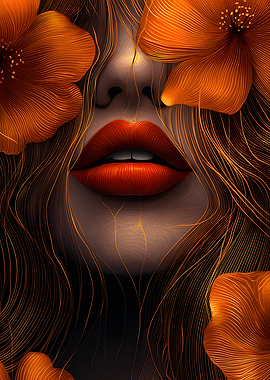 Floral Beauty with Red Lips