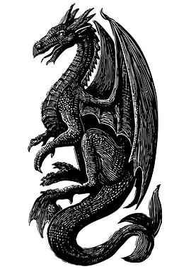 Detailed Black Dragon Illustration