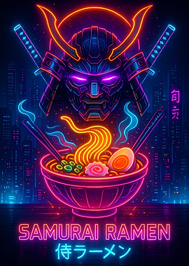 Neon Samurai Ramen Illustration