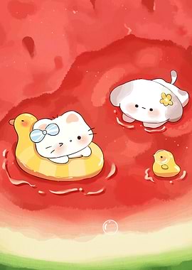 Animals Swimming Watermelon