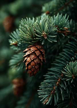 Pine Cone and Evergreen Branch | Natural Forest Detail