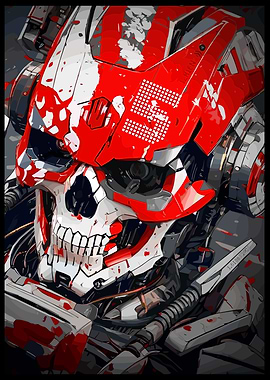 Cybernetic Skull Robot with Red Accents