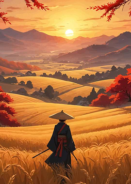 Samurai Golden Field Sunset