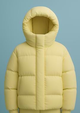 Pastel Yellow Cocoon Puffer Jacket on Blue