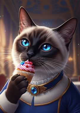 Siamese Cat with Cupcake