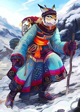 Anthropomorphic Lynx Mountain Climber Illustration
