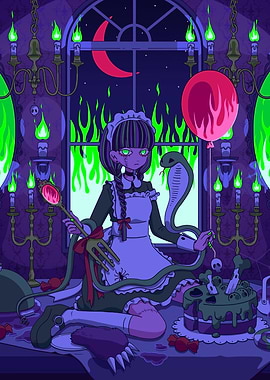 Spooky Maid with Snake and Cake