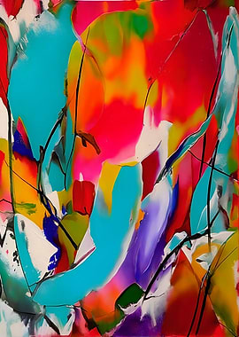 Colorful Abstract Painting with Black Lines
