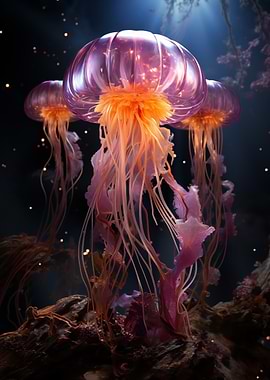 Glowing Jellyfish Deep Sea