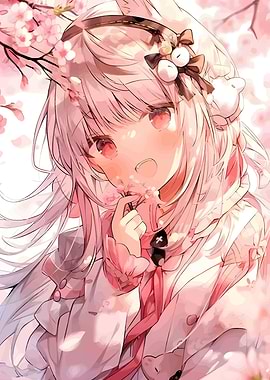 Anime Girl with Cherry Blossoms