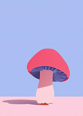 Pink Mushroom on Pastel Background