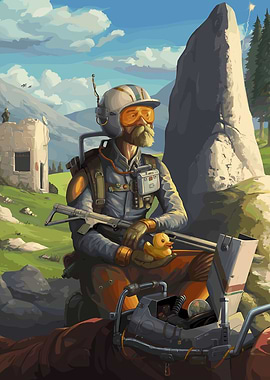 Bearded Man with Duck in Landscape