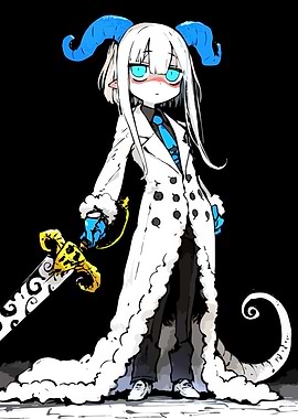 Horned Character with Sword and Coat