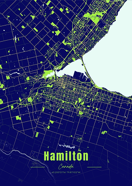 Hamilton Canada City Map Art