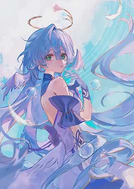 Girl with Blue Hair and Halo