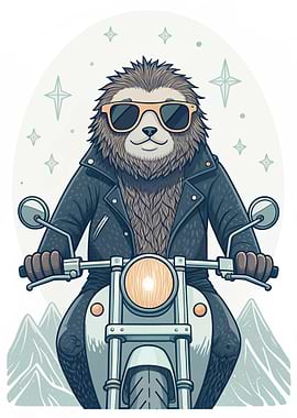 Sloth on Motorcycle with Leather Jacket