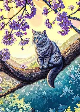 Cat in Cherry Blossom Tree