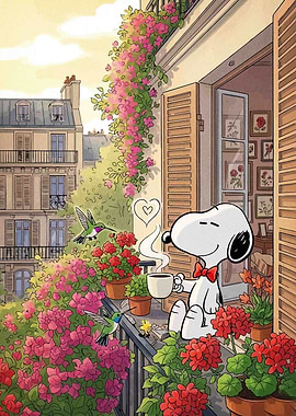 Snoopy in Paris with Coffee