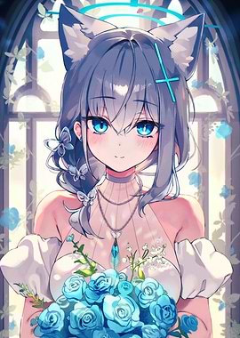 Anime Girl with Wolf Ears and Roses