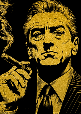 Golden Man Smoking Cigar Illustration