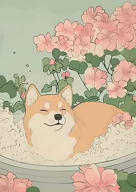 Shiba Inu in Flowers