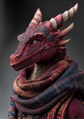 Dragon Portrait with Plaid Scarf
