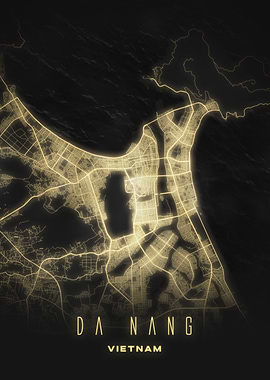 Da Nang, Vietnam - Glow City Map Poster, Illuminated Urban Street Print