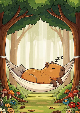 Sleeping Capybara in Forest Hammock