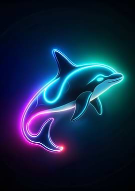 Neon Orca on Dark Background