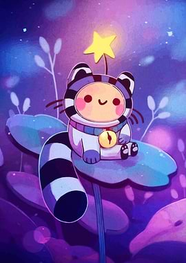 Cute Raccoon Character with Star