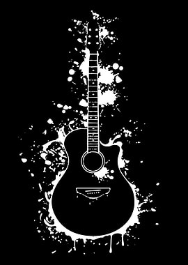 Acoustic Guitar with White Paint Splatter