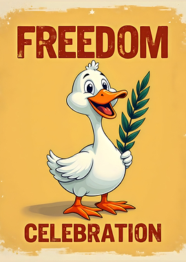 Freedom Celebration Cartoon Duck Poster