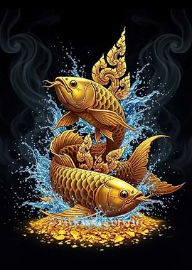 Golden Arowana Fish with Thai Ornamentation