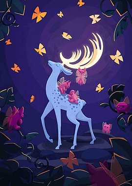 Magical Deer with Butterflies Illustration
