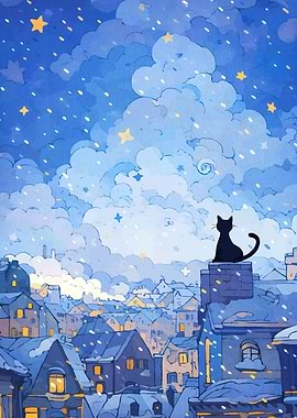 Cat Rooftop Winter