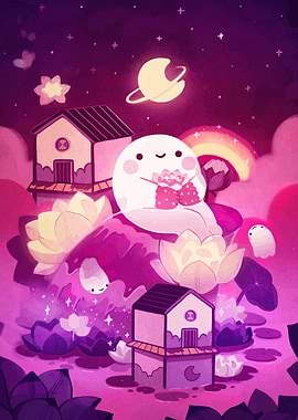 Cute Ghost in Dreamy Landscape