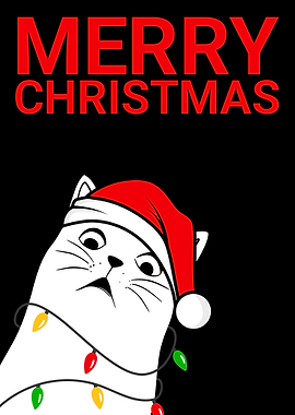 Merry Christmas Cat with Santa Hat