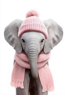Cozy Elephant in Pink Winter Outfit